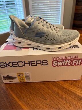 Skechers Hands Free Gray Blue Swift Fit Glide Lite Slip In Athletic Shoes Size 6